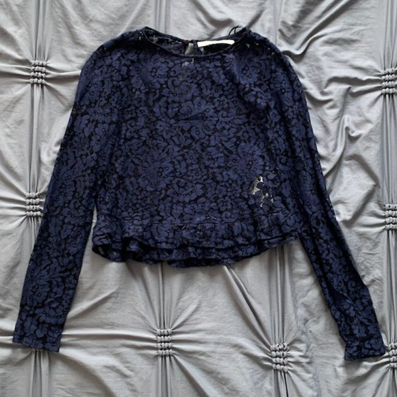 Navy Blue Floral Laced Top - Picture 2 of 3